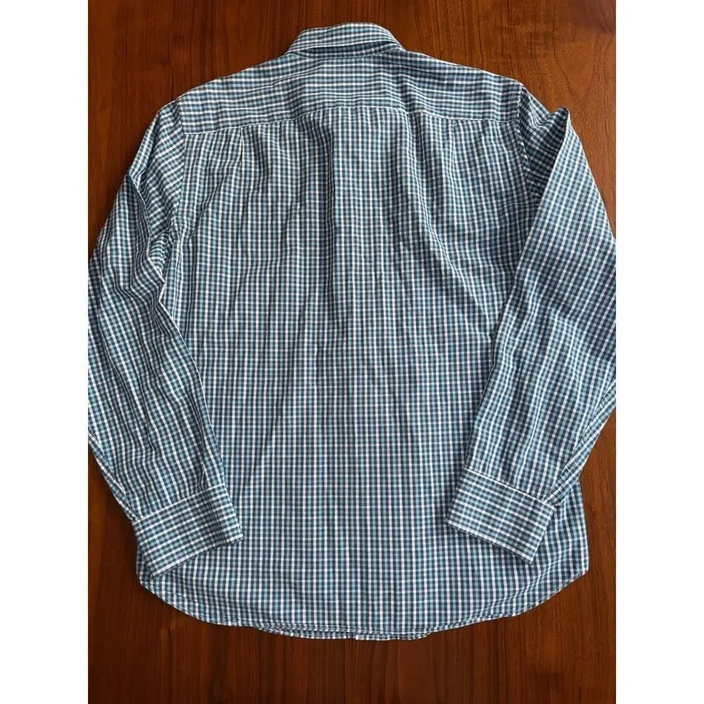 J.Crew Men's Flex Slim Fit Long Sleeve Navy/Teal Plaid Button Down - Size M